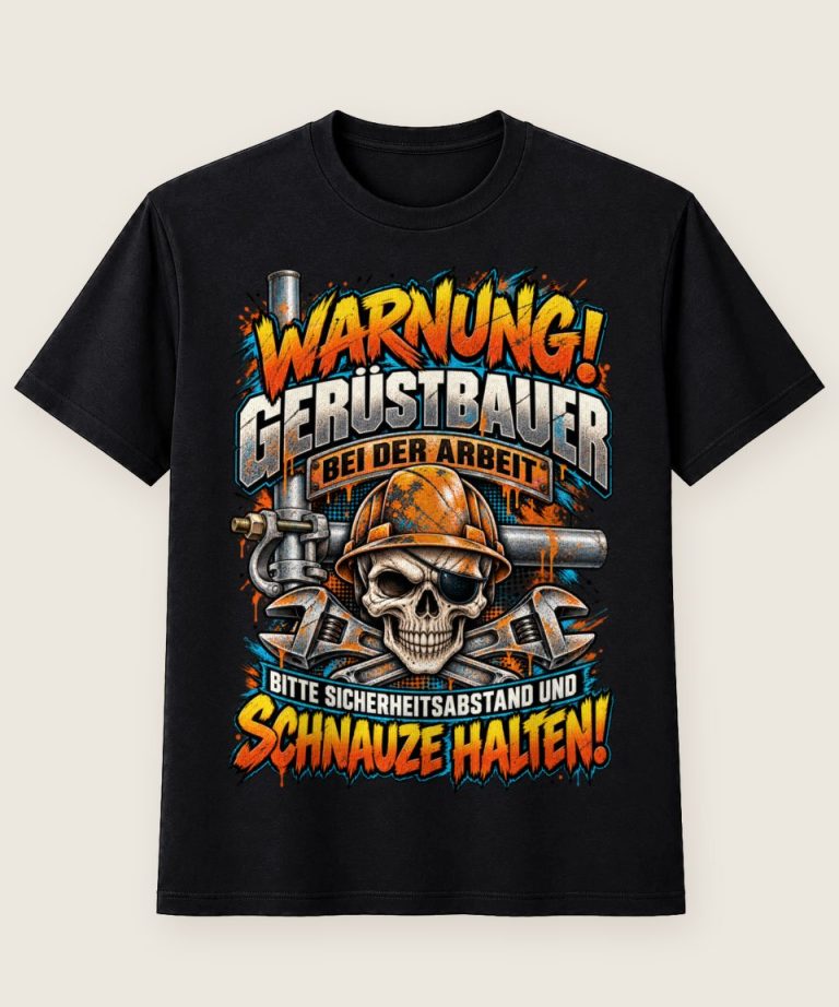 T-Shirt mit Motiv „Warnung Gerüstbauer bei der Arbeit - Sicherheitsabstand“ – Gerüstbauer T-Shirts