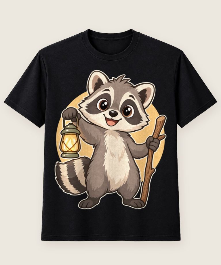 T-Shirt mit Motiv „Waschbär mit Laterne Abenteuer Kinder“ – Kinder-T-Shirts