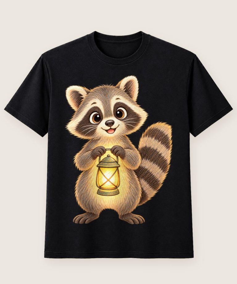 T-Shirt mit Motiv „Waschbär mit Laterne fröhliches Waldtier für Kinder“ – Kinder-T-Shirts