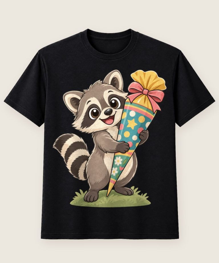 T-Shirt mit Motiv „Waschbär mit Schultüte zum Schulanfang“ – Kinder-T-Shirts