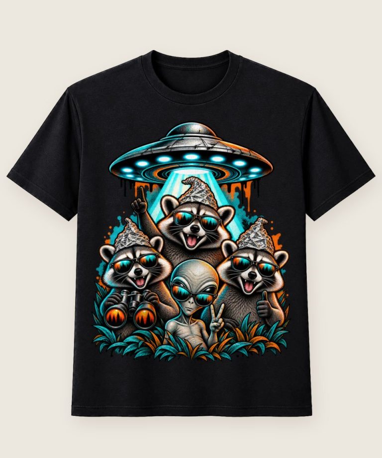 T-Shirt mit Motiv „Waschbär Raccoon - Alien Ufo Aluhut Kult“ – Waschbär-Shirts