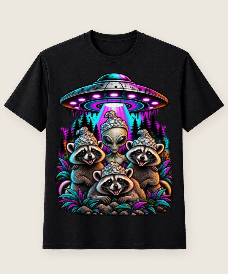 T-Shirt mit Motiv „Waschbär Raccoon - Alien Ufo Aluhut Team“ – Waschbär-Shirts