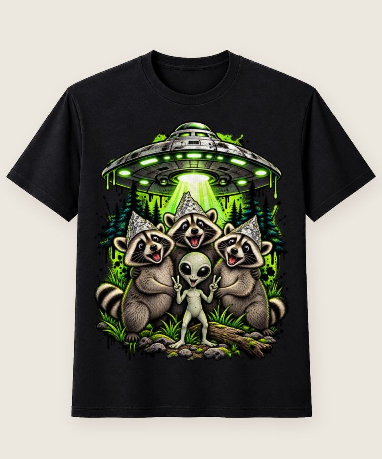 T-Shirt mit Motiv „Waschbär Raccoon - Alien Ufo Aluhut Waldfreunde“ – Waschbär-Shirts