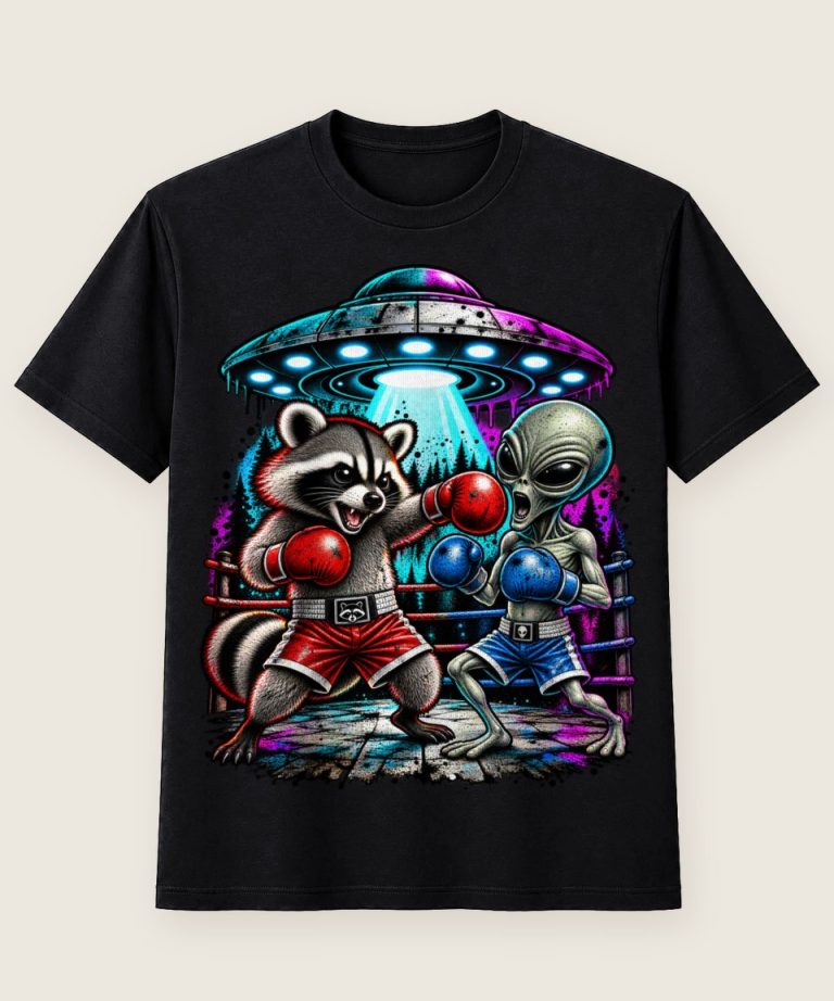 T-Shirt mit Motiv „Waschbär Raccoon - Alien Ufo Boxen Ring“ – Waschbär-Shirts
