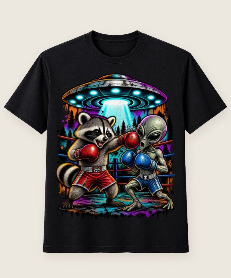 T-Shirt mit Motiv „Waschbär Raccoon - Alien Ufo Boxring Lustig“ – Waschbär-Shirts