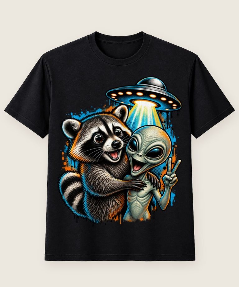 T-Shirt mit Motiv „Waschbär Raccoon - Alien Ufo Peace Zeichen“ – Waschbär-Shirts