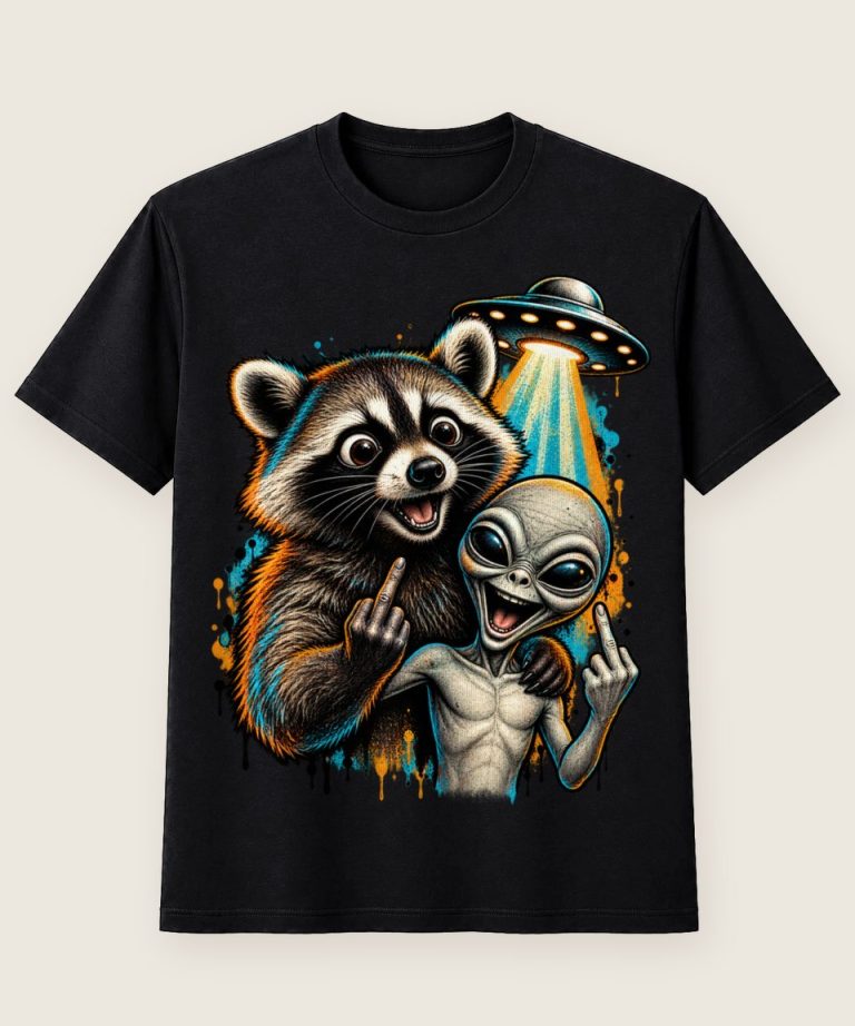 T-Shirt mit Motiv „Waschbär Raccoon - Alien Ufo Rebell Kult“ – Waschbär-Shirts