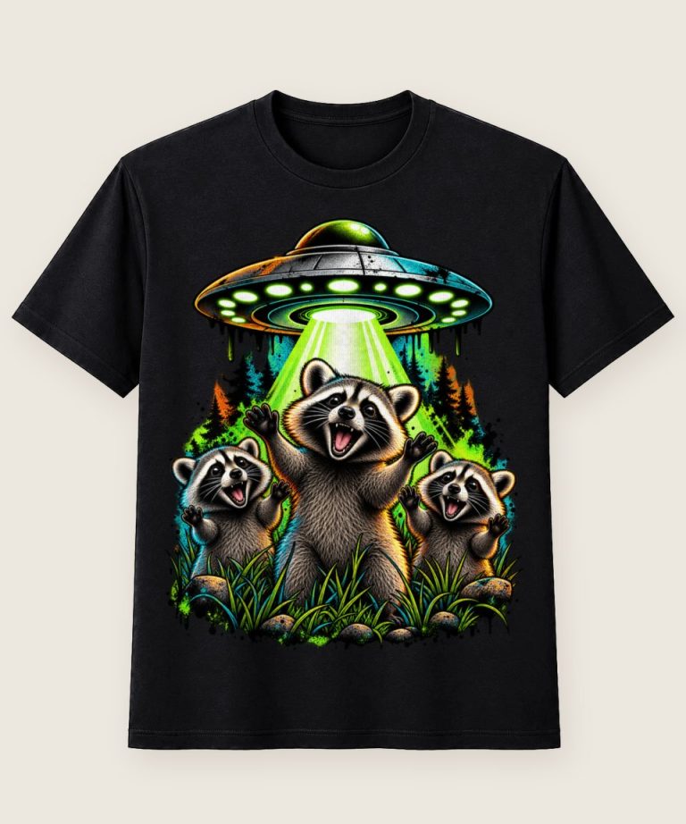 T-Shirt mit Motiv „Waschbär Raccoon - Alien Ufo Überraschung“ – Waschbär-Shirts