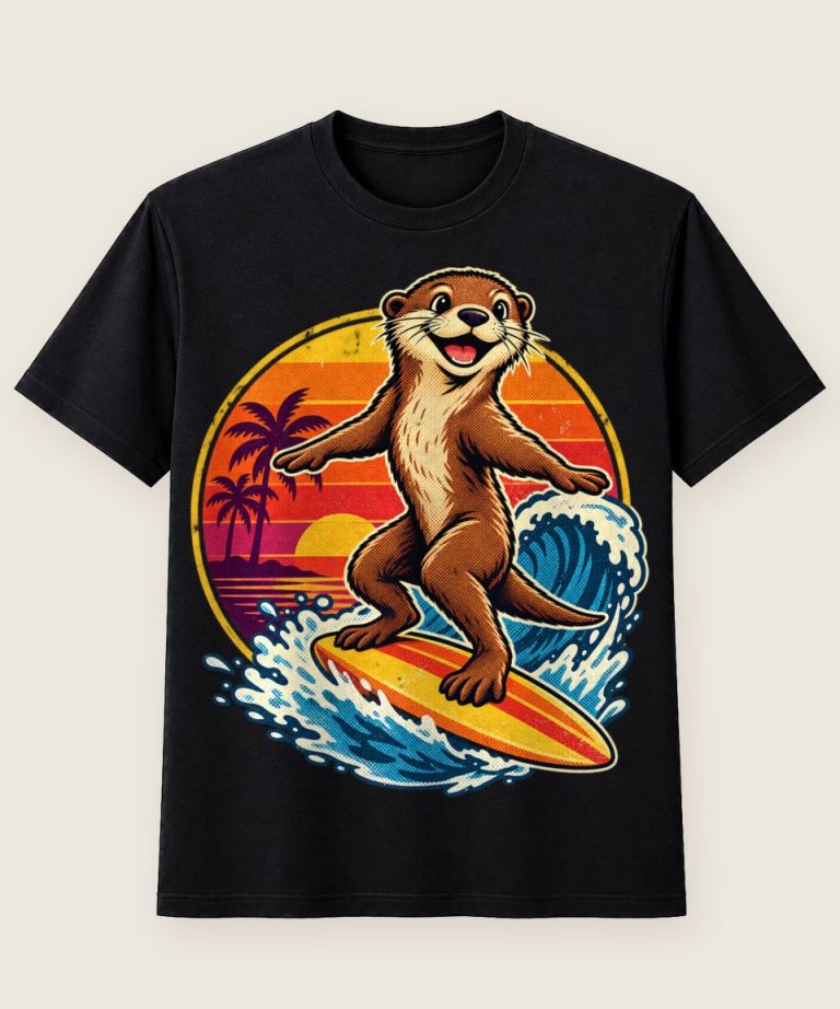 T-Shirt mit Motiv „Wave-Riding Otter am Strand“ – Hobby & Freizeit T-Shirts