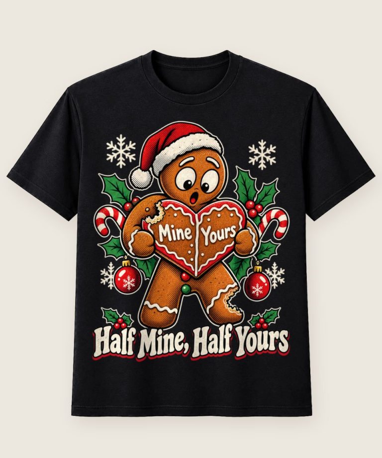 T-Shirt mit Motiv „Weihnachten Lebkuchen Half Mine Half Yours“ – Weihnachts-T-Shirts