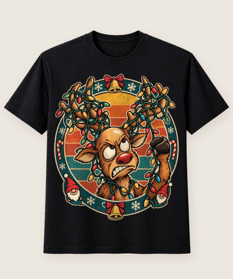T-Shirt mit Motiv „Weihnachts Rentier Glatze Retro“ – Weihnachts-T-Shirts