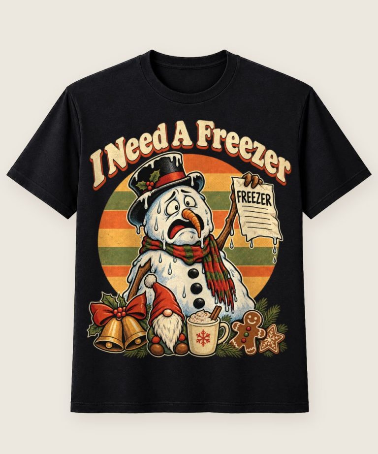T-Shirt mit Motiv „Weihnachts-Schneemann I Need A Freezer“ – Weihnachts-T-Shirts