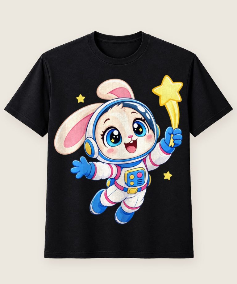 T-Shirt mit Motiv „Weltraum Hase Astronaut mit Sternschnuppe Kinder“ – Kinder-T-Shirts