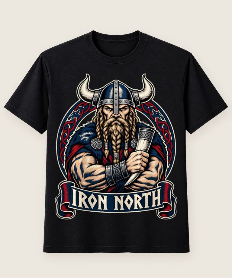 T-Shirt mit Motiv „Wikinger IRON NORTH nordische Kultur“ – Hobby & Freizeit T-Shirts
