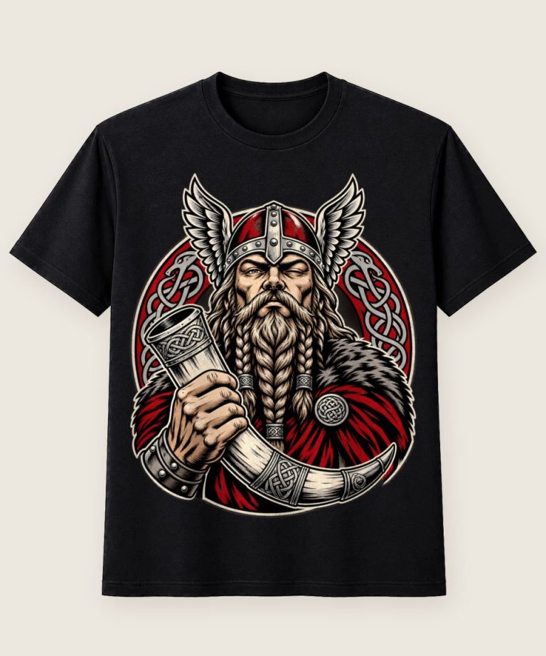 T-Shirt mit Motiv „Wikinger Norse Skalde mit Kriegshorn“ – Hobby & Freizeit T-Shirts