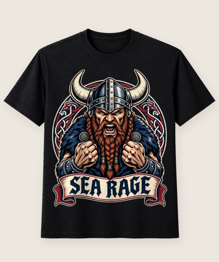 T-Shirt mit Motiv „Wikinger SEA RAGE Nordische Kultur“ – Hobby & Freizeit T-Shirts