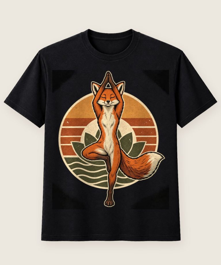 T-Shirt mit Motiv „Yoga Fuchs Baum-Pose Balance“ – Hobby & Freizeit T-Shirts