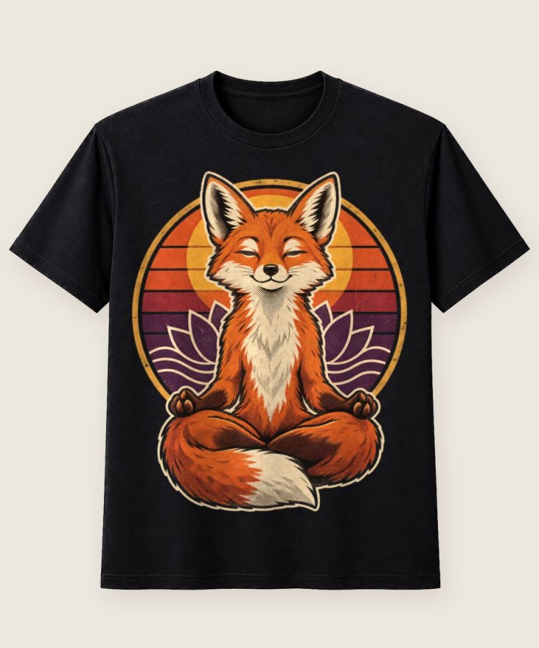 T-Shirt mit Motiv „Yoga Fuchs im Lotussitz“ – Hobby & Freizeit T-Shirts