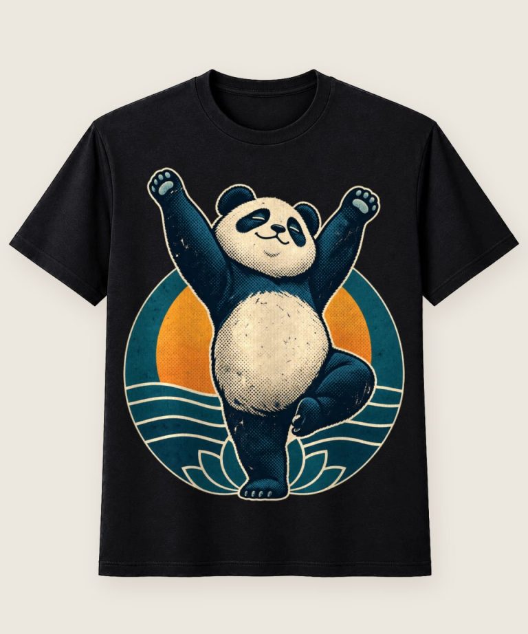 T-Shirt mit Motiv „Yoga Panda in ruhiger Dehnpose“ – Hobby & Freizeit T-Shirts
